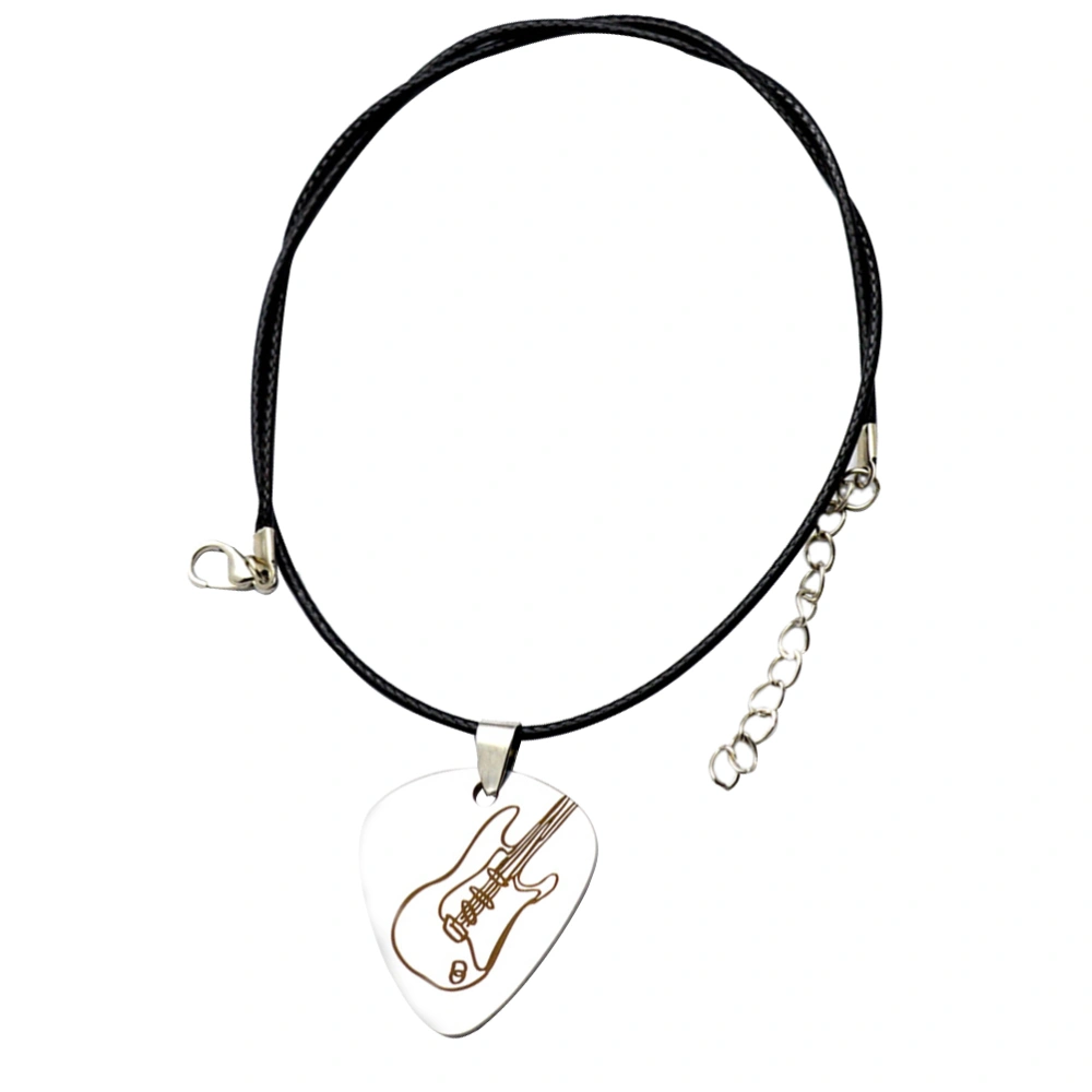 Guitar Pick Necklace PU Leather Cord and Stainless Steel Charm Shaped Like Guitar Pick