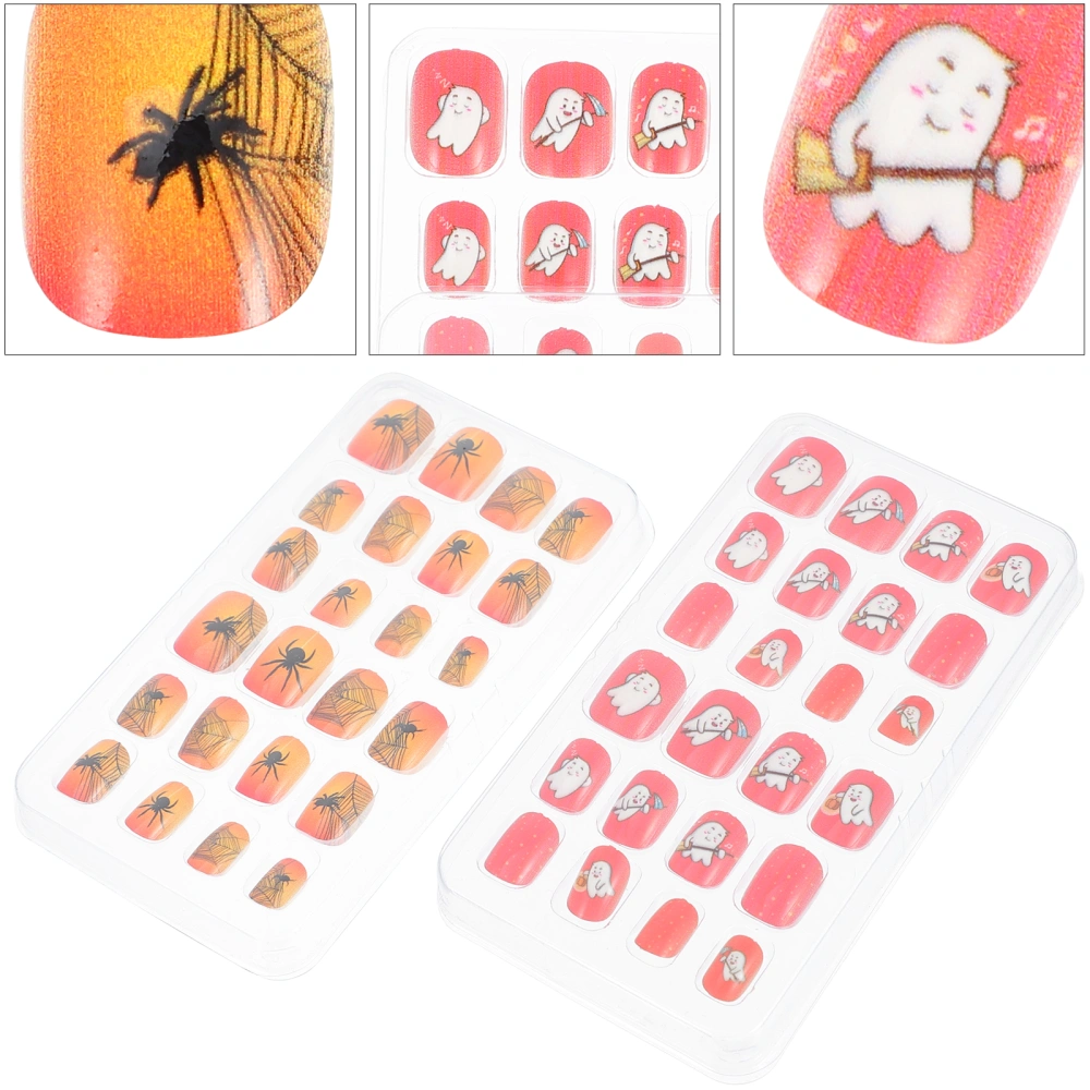 2 Boxes Full Cover Fake Nails Tips Kids False Nails Halloween Nail Decoration