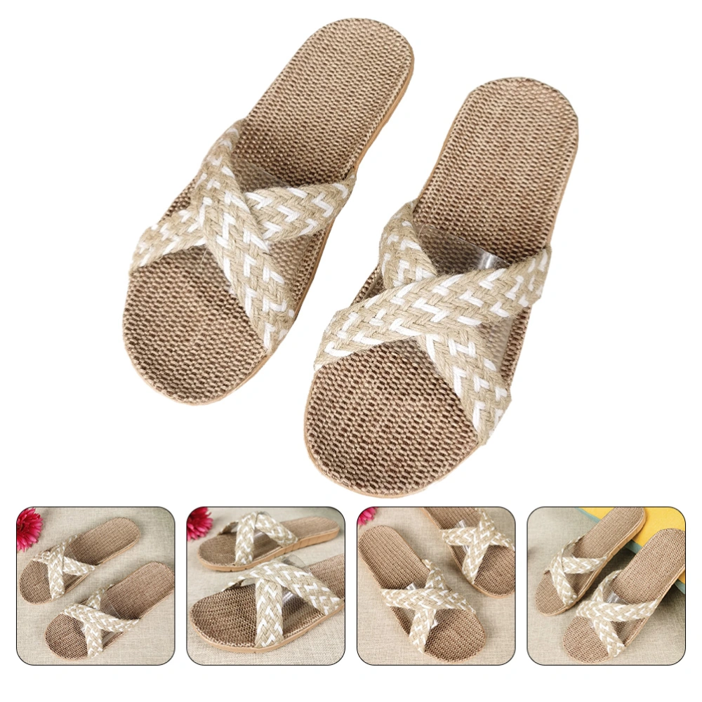 1 Pair Household Summer Slippers Cross Modeling Slippers Summer Linen Slippers