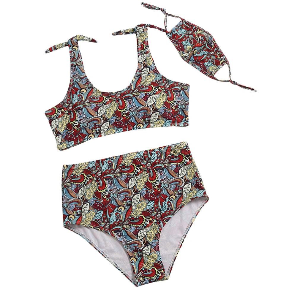 3Pcs Printed Sexy Bikini with Mask Two-Pieces Split Swimwear Women Swimsuit Unique Summer Bathing Suit (Size XL)