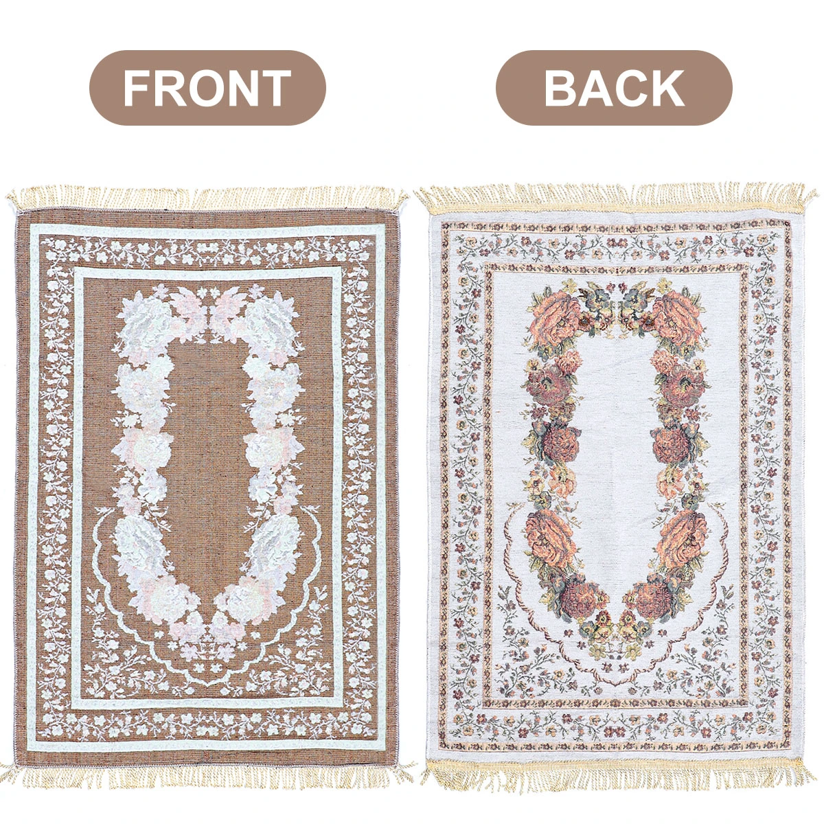 Floral Pattern Prayer Mat Imitation Cashmere Muslim Prayer Rug Carpet for Living Room Bedroom Hall (White)