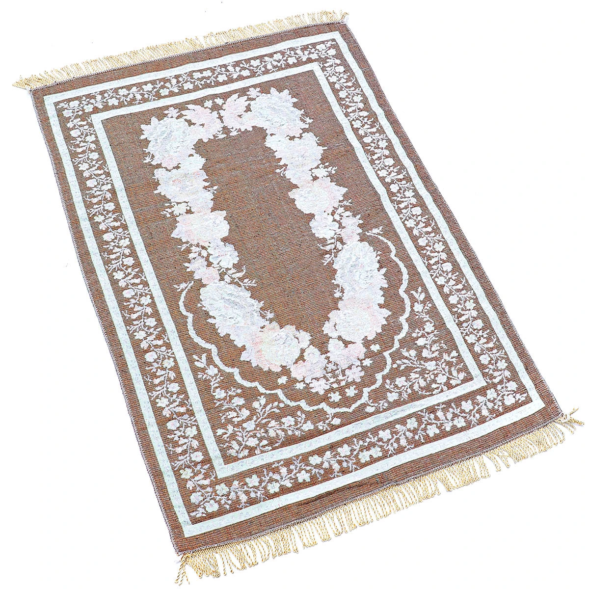 Floral Pattern Prayer Mat Imitation Cashmere Muslim Prayer Rug Carpet for Living Room Bedroom Hall (White)