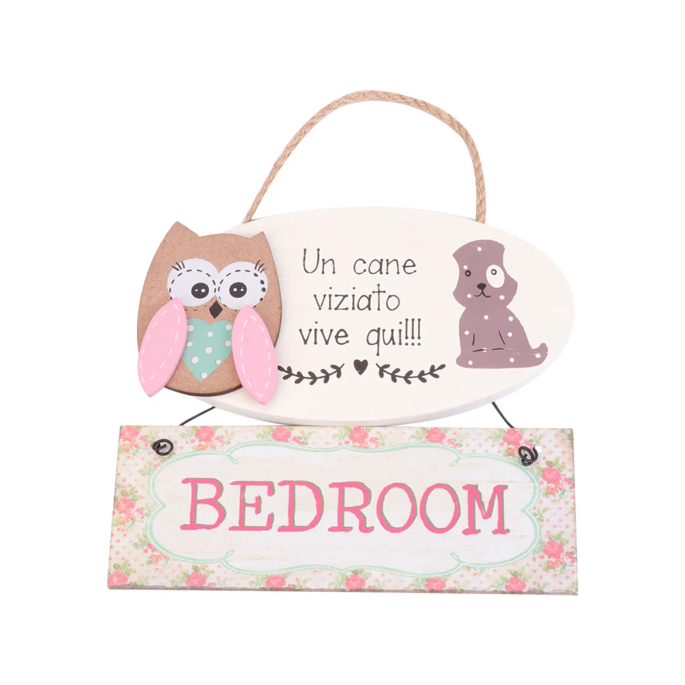 1PC Adorable Door Plate Decorative Wooden Bedroom Owl Door Plate Door Hanging Board for Baby