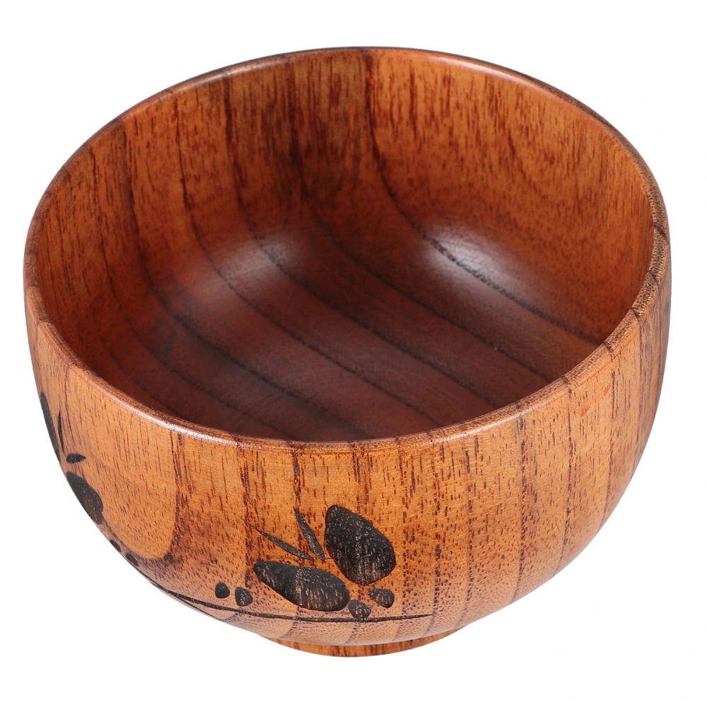 1Pc Wooden Bowl Baby Wood Soup Bowl Carved Rice Bowl Food Container Tableware