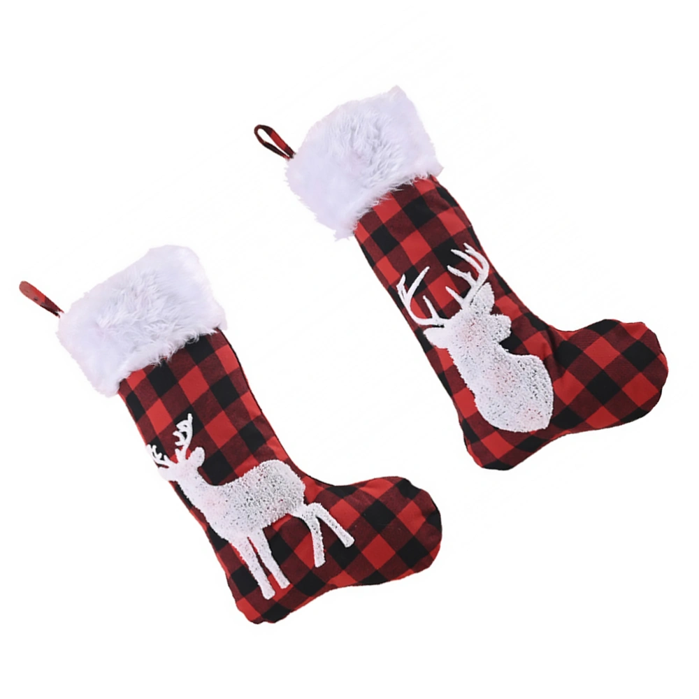 2Pcs Cartoon Elk Pattern Christmas Gift Bag Lovely Socks Gift Hanging Pouch