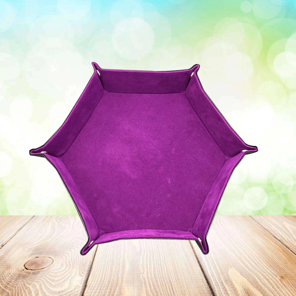 Hexagon Dice Tray Collapsible Rolling Tray Dice PU Leather Storage Box Foldable Storage Tray Desktop Storage Box (Purple)