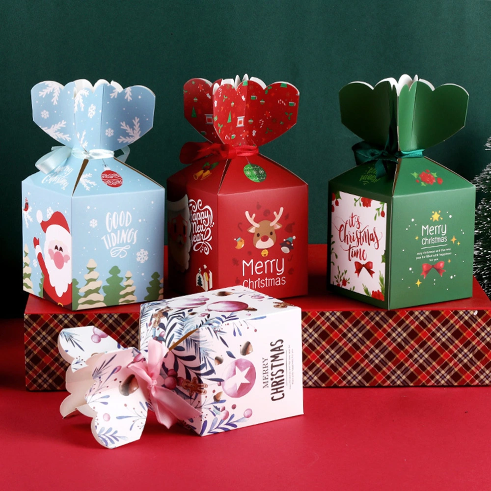 10pcs Christmas Gift Boxes Apple Packaging Paper Box Candy Container Party Supplies (Red Santa)