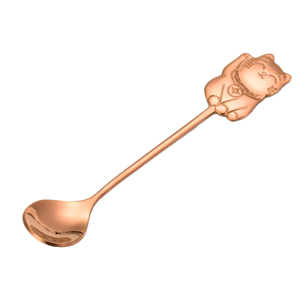 304 Stainless Steel Luck Cat Coffee Stirring Spoon Cartoon Dessert Spoon for Eating Dinner Kitchen (Rose Gold)