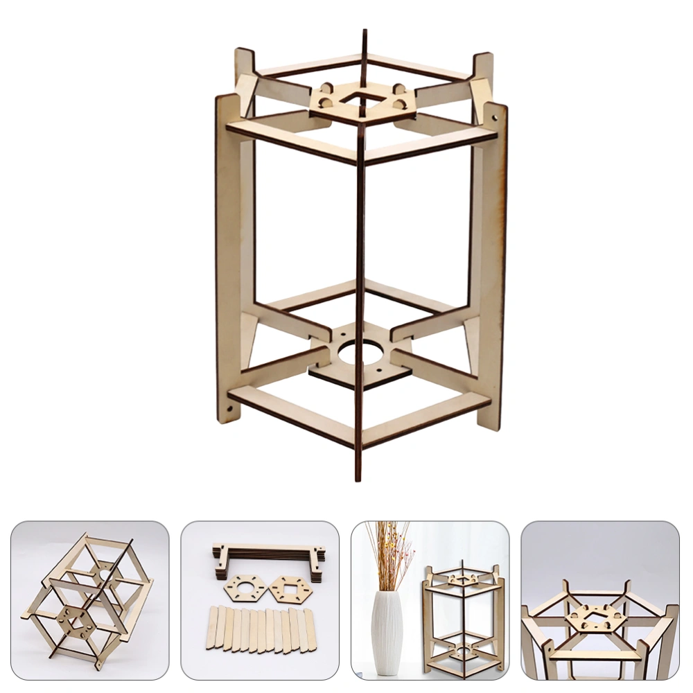 1pc Wooden Hex Lantern Frame Antique Lantern Bracket DIY Craft Lamp Bracket