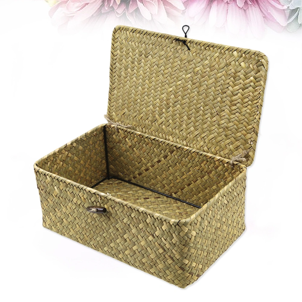 New Seaweed Woven Basket Straw Woven Debris Desktop Storage Box Hand-woven Storage Basket - Size M (Original Color)