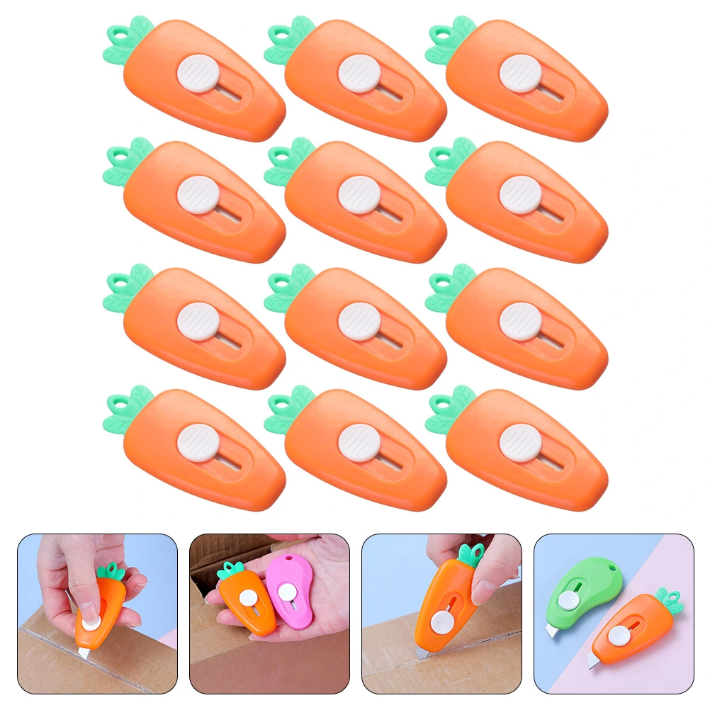12pcs Paper Cutter Box Opener Carrot Shaped Cutting Tools Office Supplies