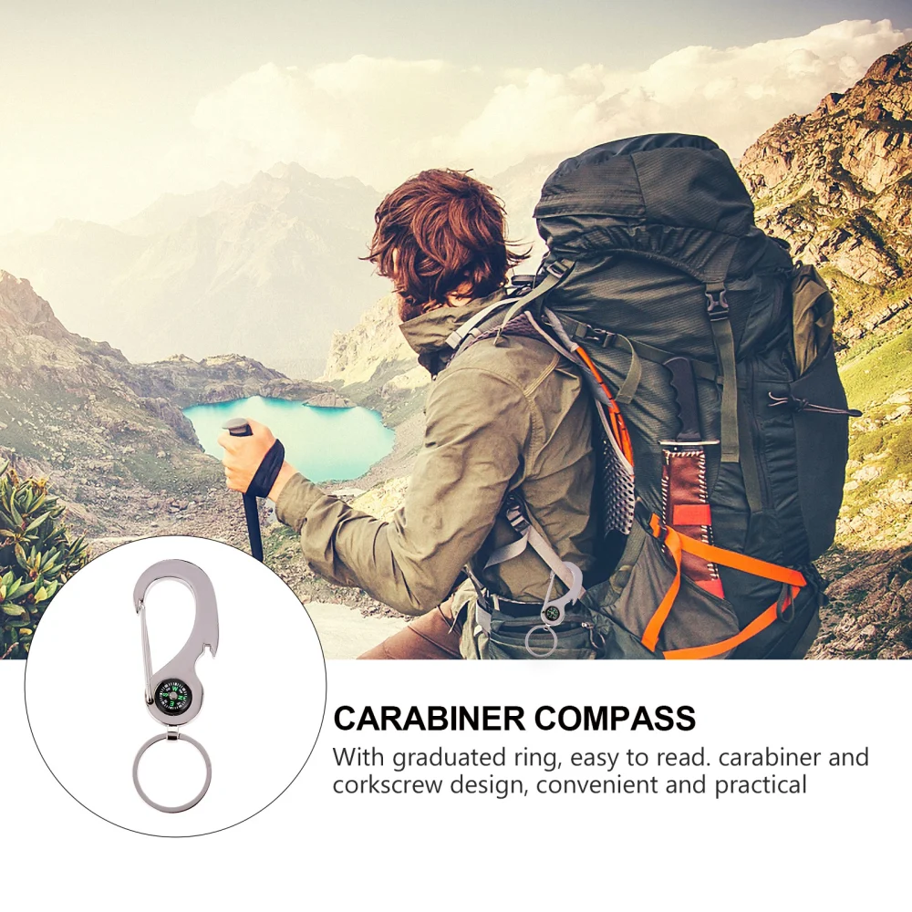 Compass Carabiner Clip Snap Hook Key-chain Compass Bottle Opener (Silver)