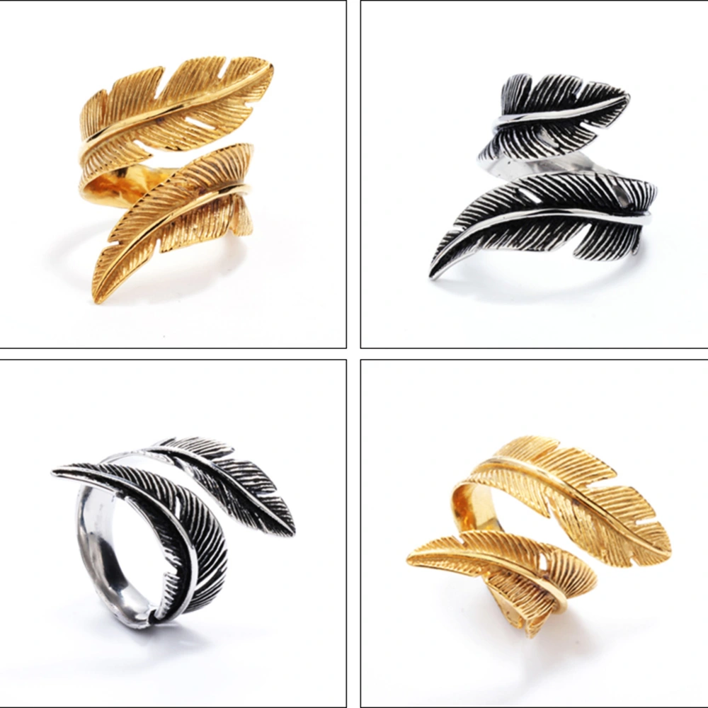 Men Stainless Steel Ring Vintage Feather Finger Ring Delicate Feather Finger Ring Chic Hand Accessories for Boyfriends Husband Friends Size 11 Golden