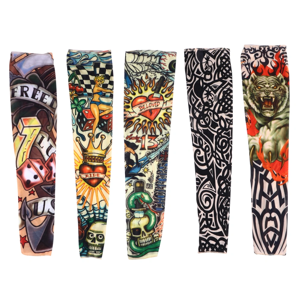 5pcs Tattoos Arm Sleeves Men Cool Arms Sun UV Running Cycling Arm Sleeves