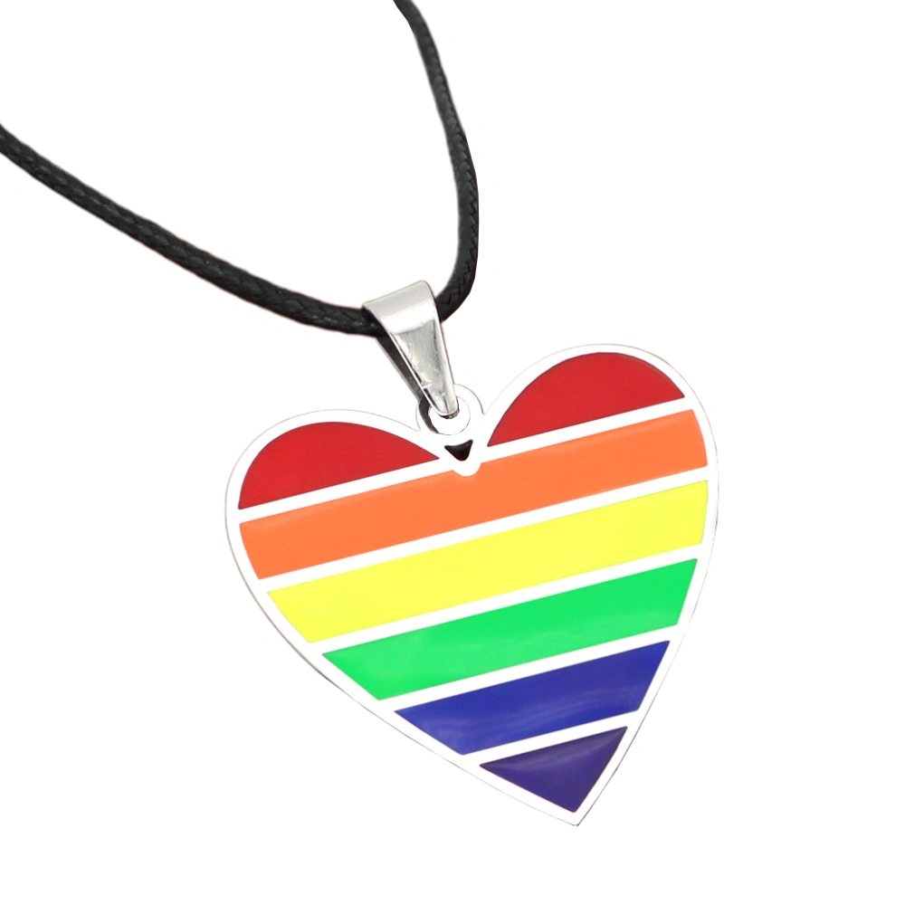 Love Shaped Hanging Rainbow Necklace Pendant Fashion Neck Chain for Gay Lesbian （Stainless Steel）