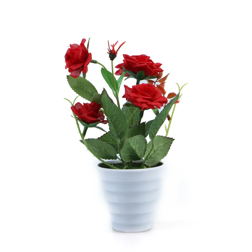 Artificial Bonsai Faux Plant Fake Plastic Plant with Pots for Home Office Window Table Decorations - Red (Chinese Rose)