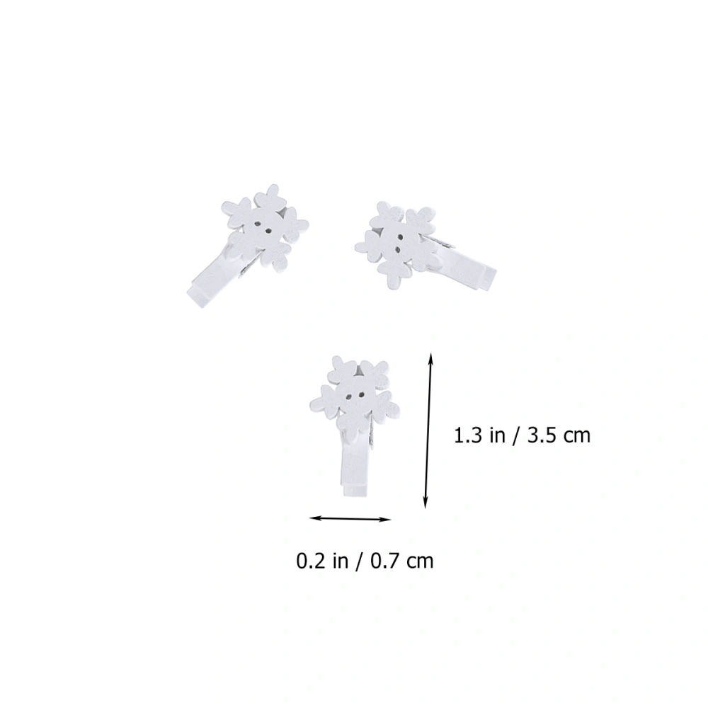 30pcs White Christmas Wooden Peg Christmas Snowflake Design Photo Clip Pin Note Memo Holder