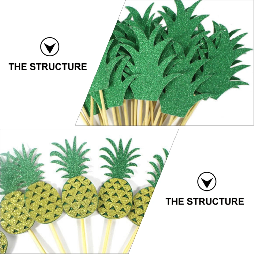 32pcs Pineapple Design Cake Toppers Cake Inserted Cards Hawaiian Cake Decor