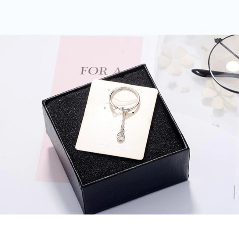 Women Fashion Heart Love with Extension Chain Rings Simple Waterdrop Finger Ring for Christmas Gift (Silver)