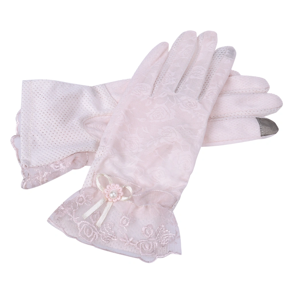 Women Summer Gloves UV Protective Anti Skid Gloves Short Light for Driving Gardening Outdoor Activities (Light Pink)