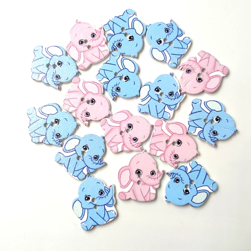 100Pcs DIY Cartoon Buttons Elephant Buttons Wooden Clothes Buttons Handicraft Supplies Mixed Color