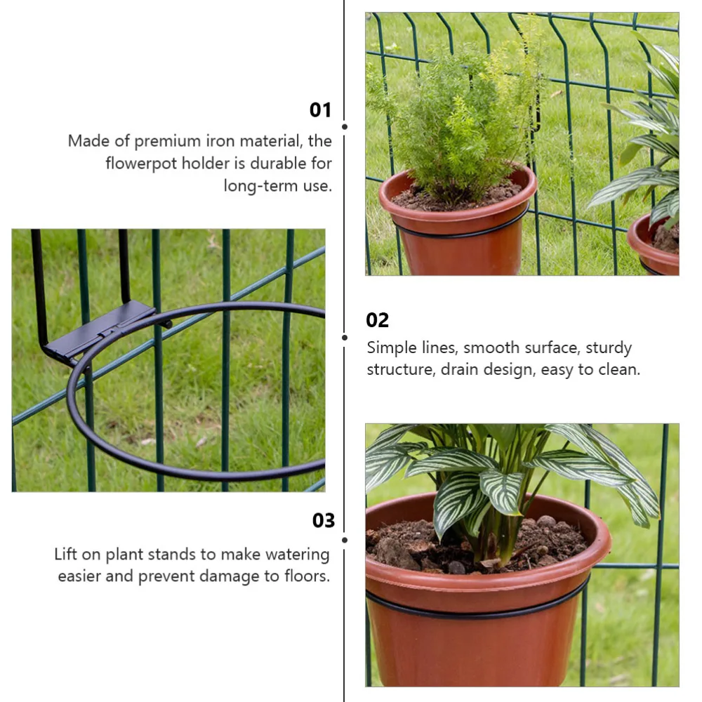 3pcs Railing Hanging Flower Pot Rack Fence Planter Holder for Home Garden