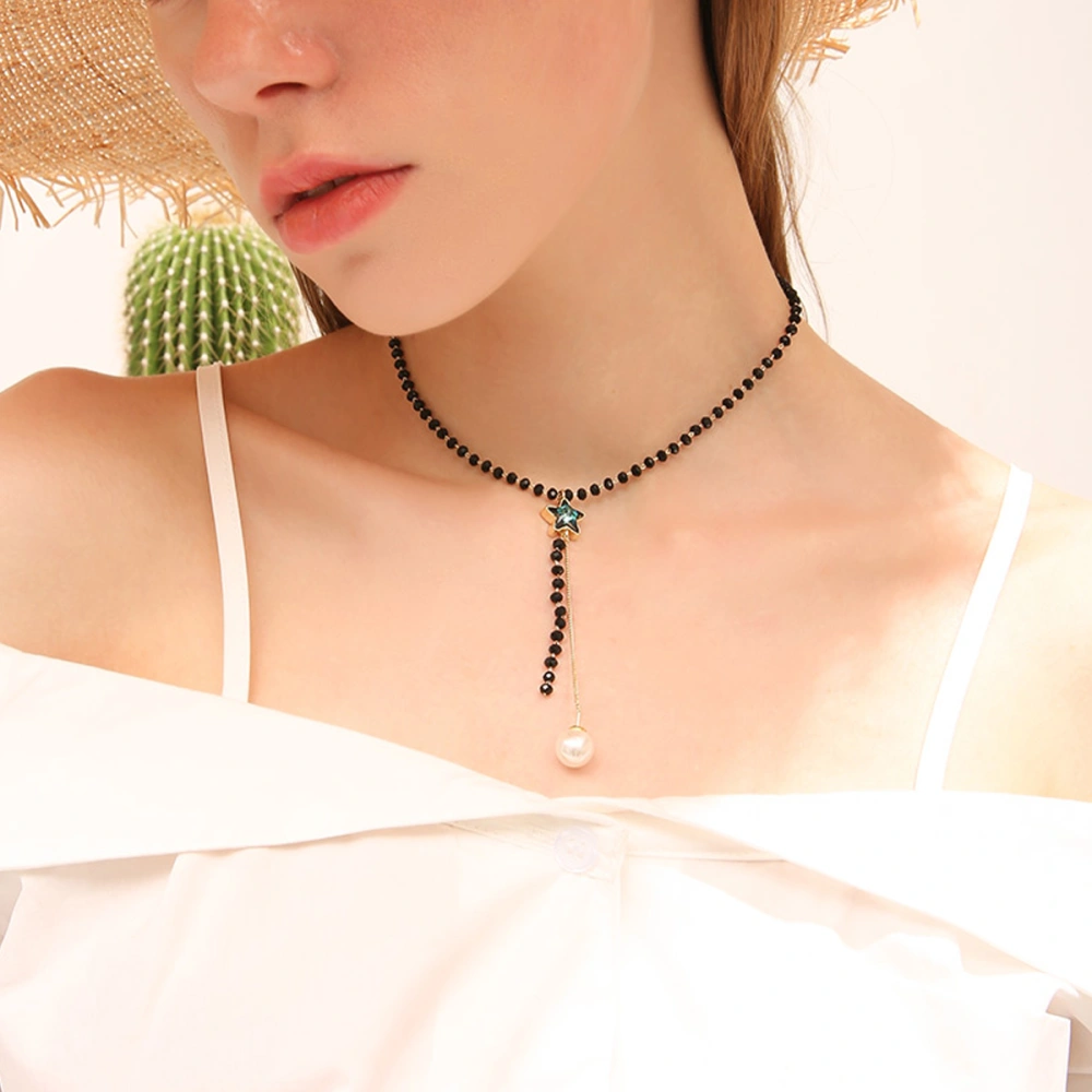 Sexy Clavicle Chain Necklace Simple Choker Neck Jewelry Fashion Neck Chain (Green Rhinestone)