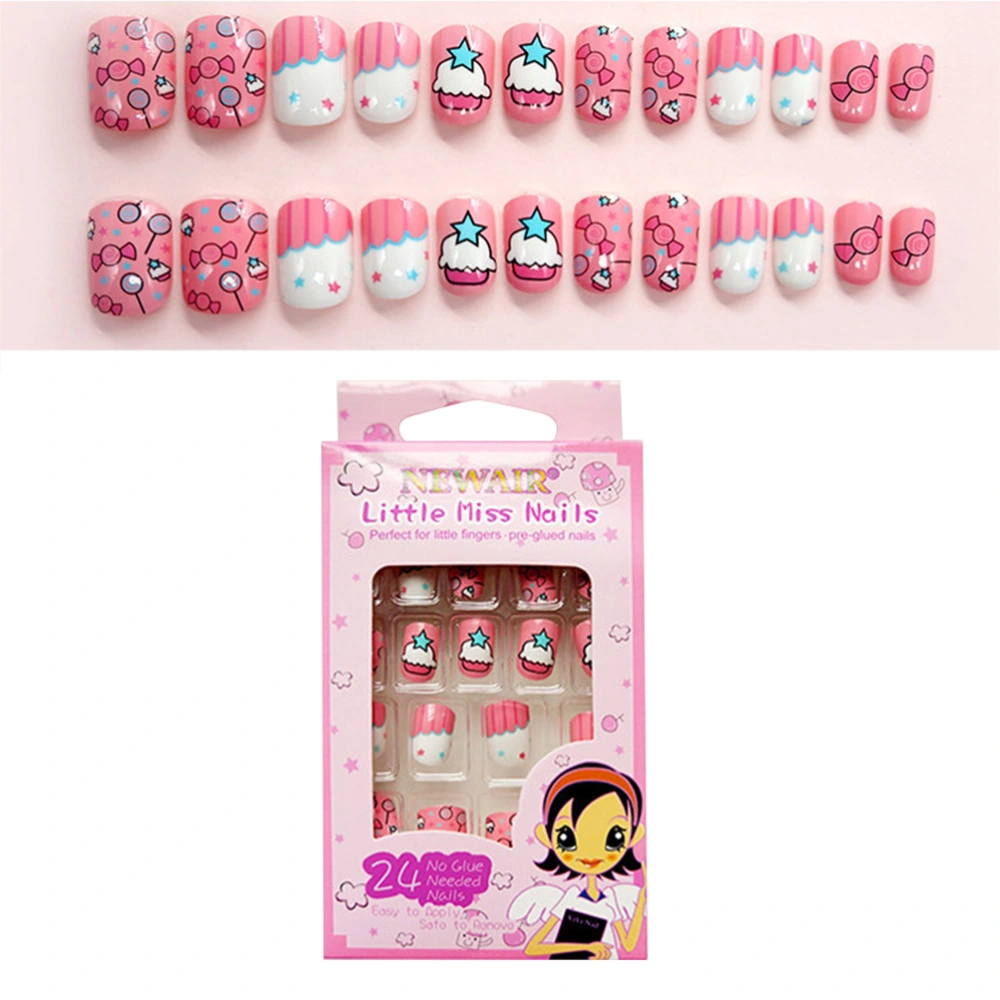 1 Pack 24pcs Full Cover False Nail Fake Nail Artificial Tips Cartoon Design for Kids