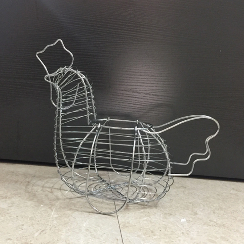 Kitchen Craft Chicken Basket Storage Basket Hen Decoration Fruit Basket Iron Wire Egg Basket Refrigerator Storage Container(Plated Silver)