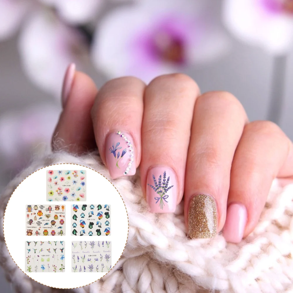 20pcs Fashion Nail Art Stickers Flower Series Nail Decals Creative Nail Decor