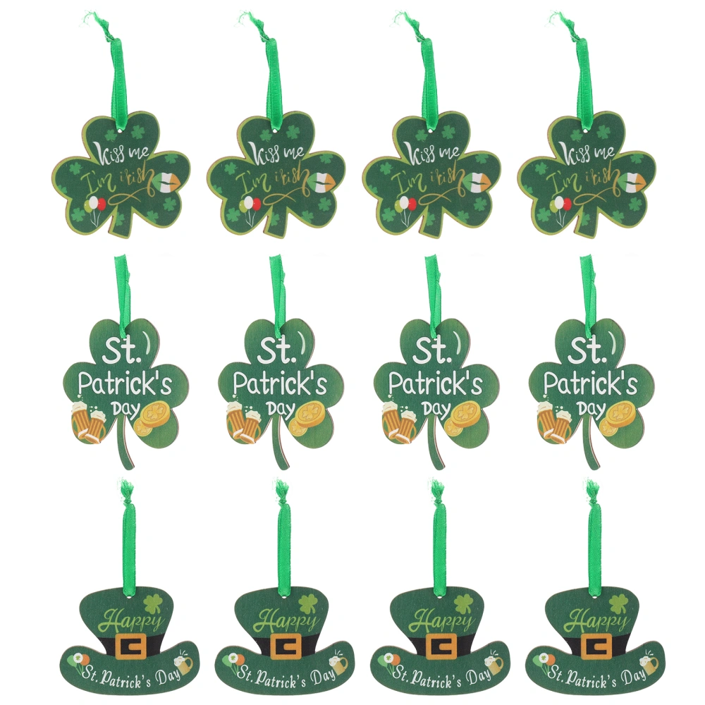 12Pcs St. Patrick Day Themed Pendant Hat Clover Design Pendant DIY Wooden Board