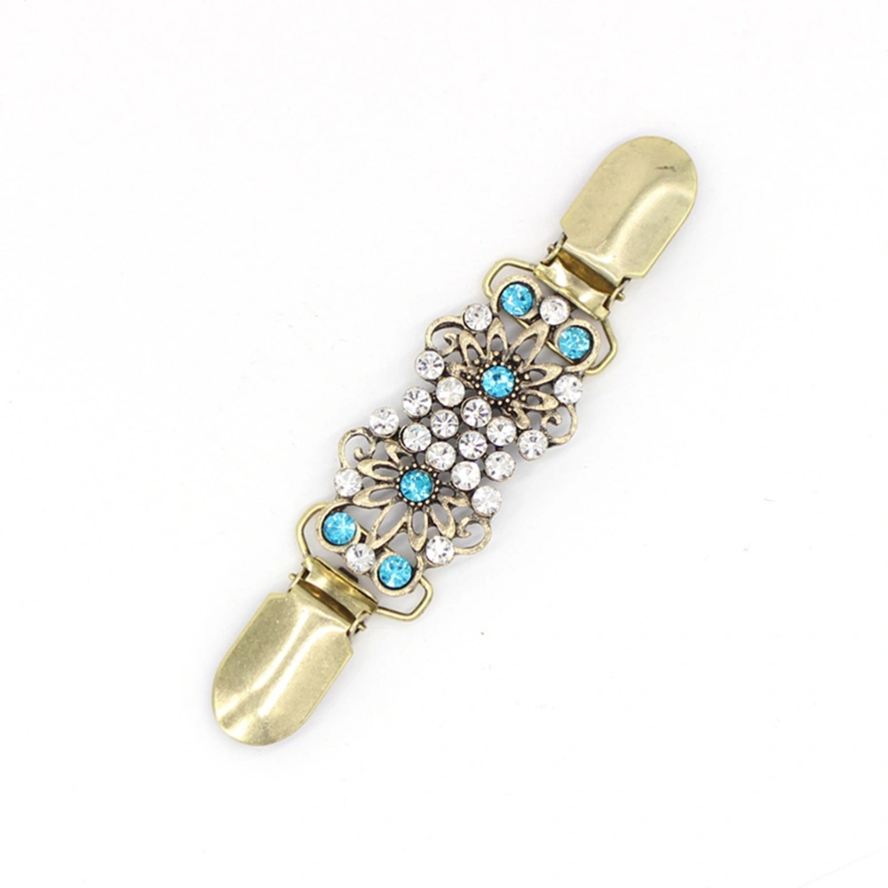 2PCS Breastpin Clips Alloy Blue Diamond Men and Women Shirt Collar Clips Cardigan Clips Brooch Connection Buckles (Ancient Golden and Ancient Silver)