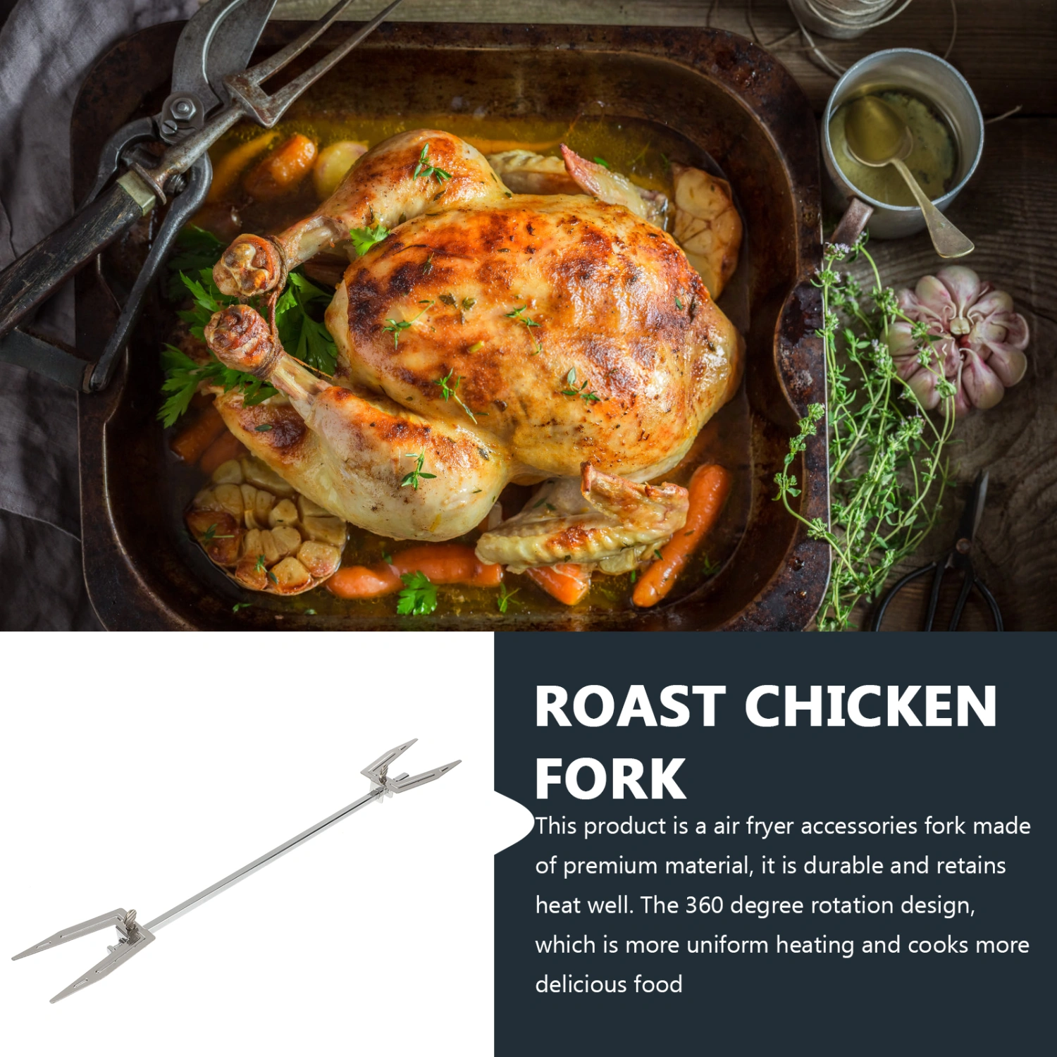 Stainless Steel Air Fryer Fork Rotating Roast Chicken Fork Grill Rotisserie Air Fryer Accessories