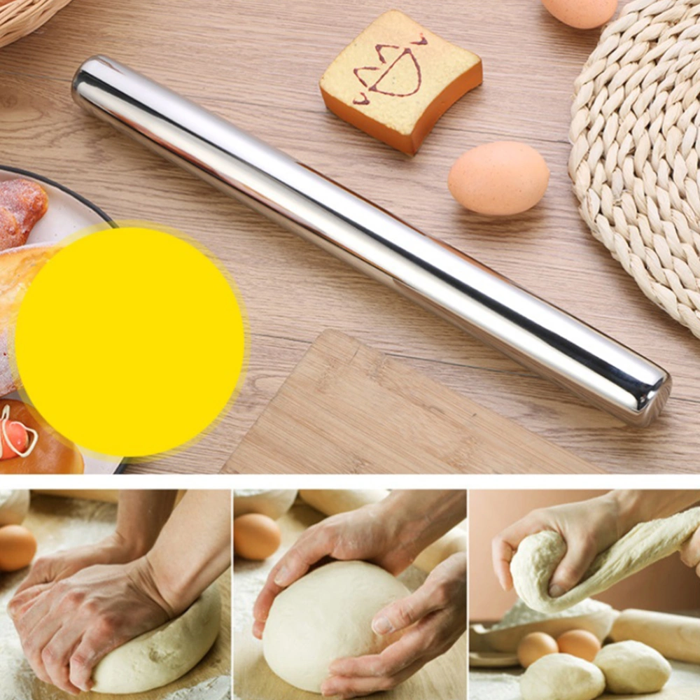 1pc Smooth Non Stick Stainless Steel Roller Rolling Pin Rolling Stick Kitchen Tool for Baking Dough Pizza Pie Pastries Pasta Cookies Sliver (Size L)