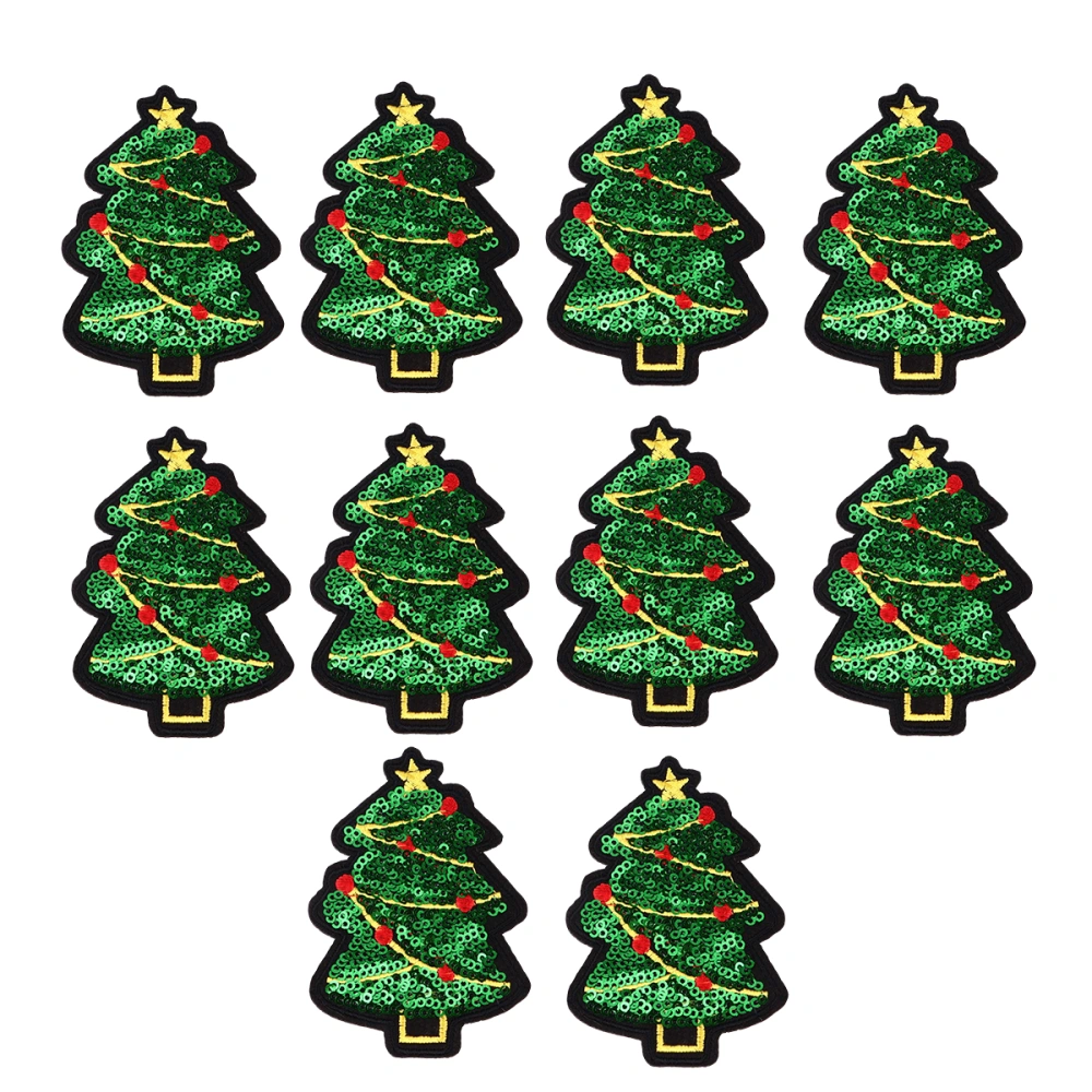 10pcs Adorable Sequins Christmas Tree Embroidery Iron on Embroidery Patches