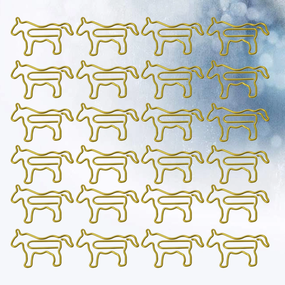 100pcs Adorable Horse Shaped Paper Clips Creative Bookmarks Paper Clamp Needles for Home Office School (Golden Horse)