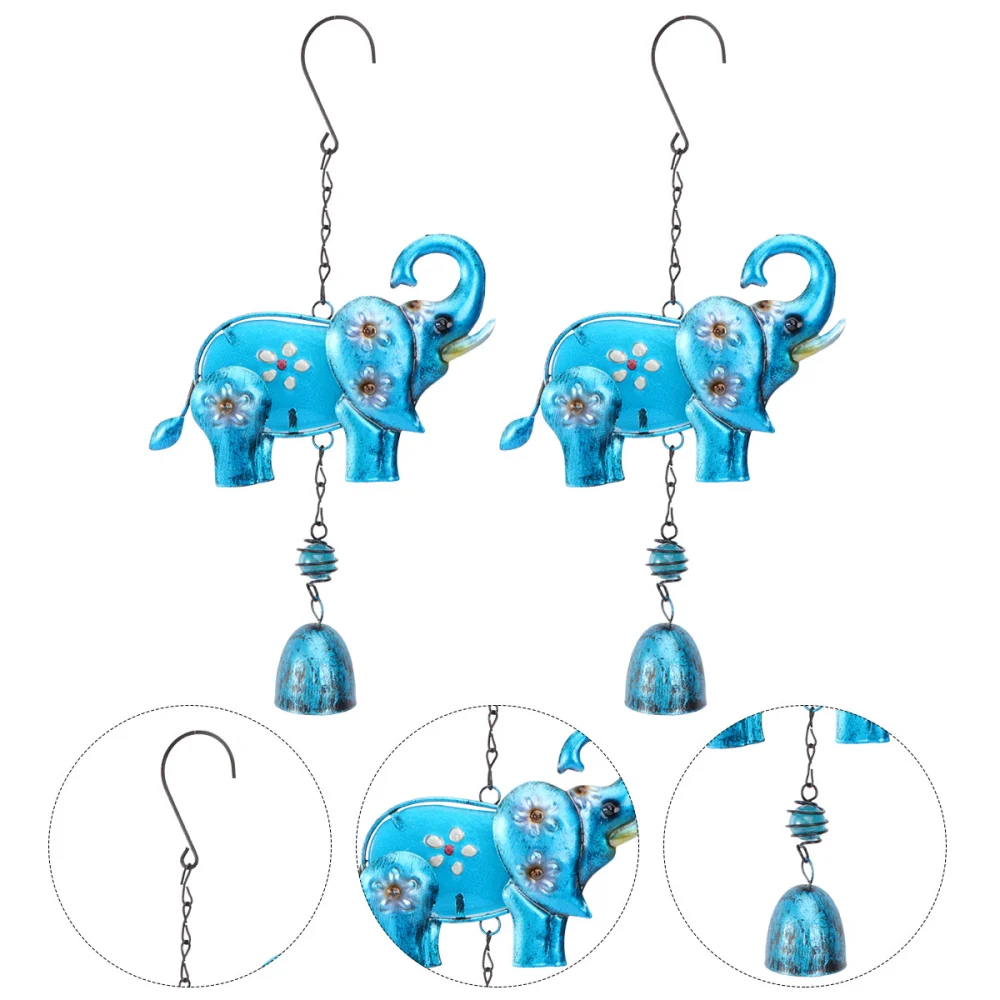 2PCS Metal Iron Art Wind Chime Crafts Glass Colored Drawing Pendants (Blue)