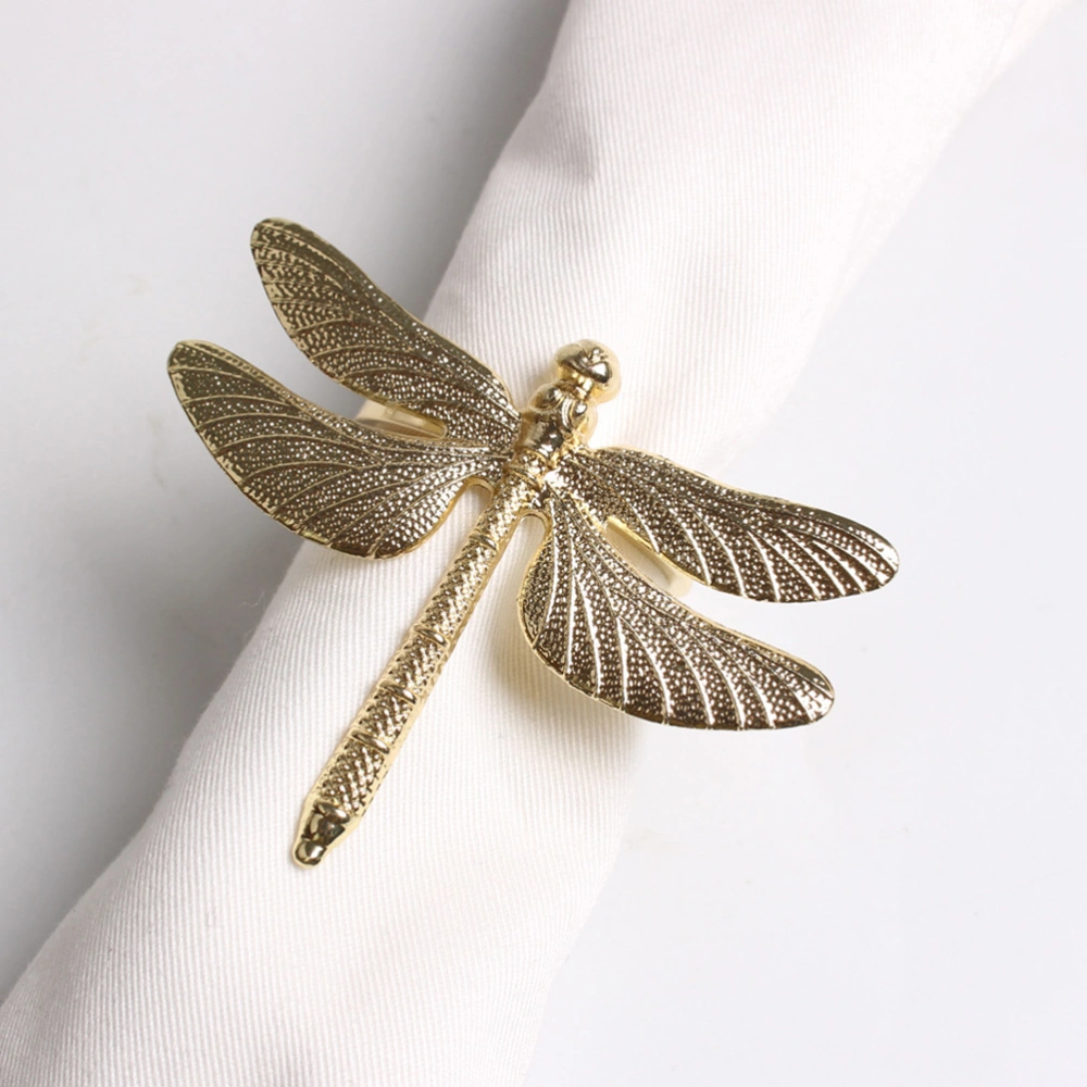 1pc Chic Dragonfly Shaped Napkin Ring Alloy Dinner Napkin Buckle (Golden)