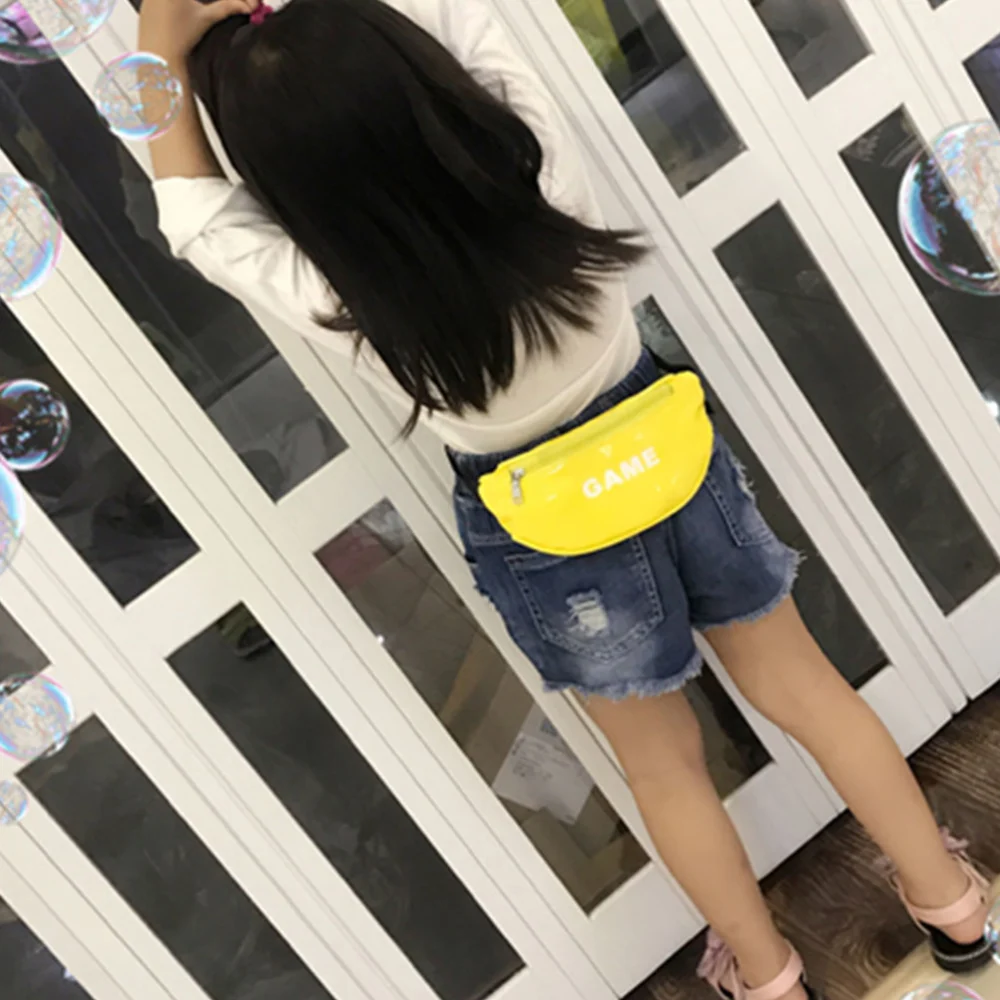 Mini Waist Bag Glossy Crossbody Bag Boys And Girls Chest Bag Yellow