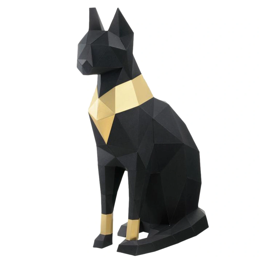 Egyptian Cat 3D Stereoscopic Paper Model DIY Hand Molded Decoration Ornaments Toys Three-dimensional Geometric Origami Black (Black and Golden Paper)