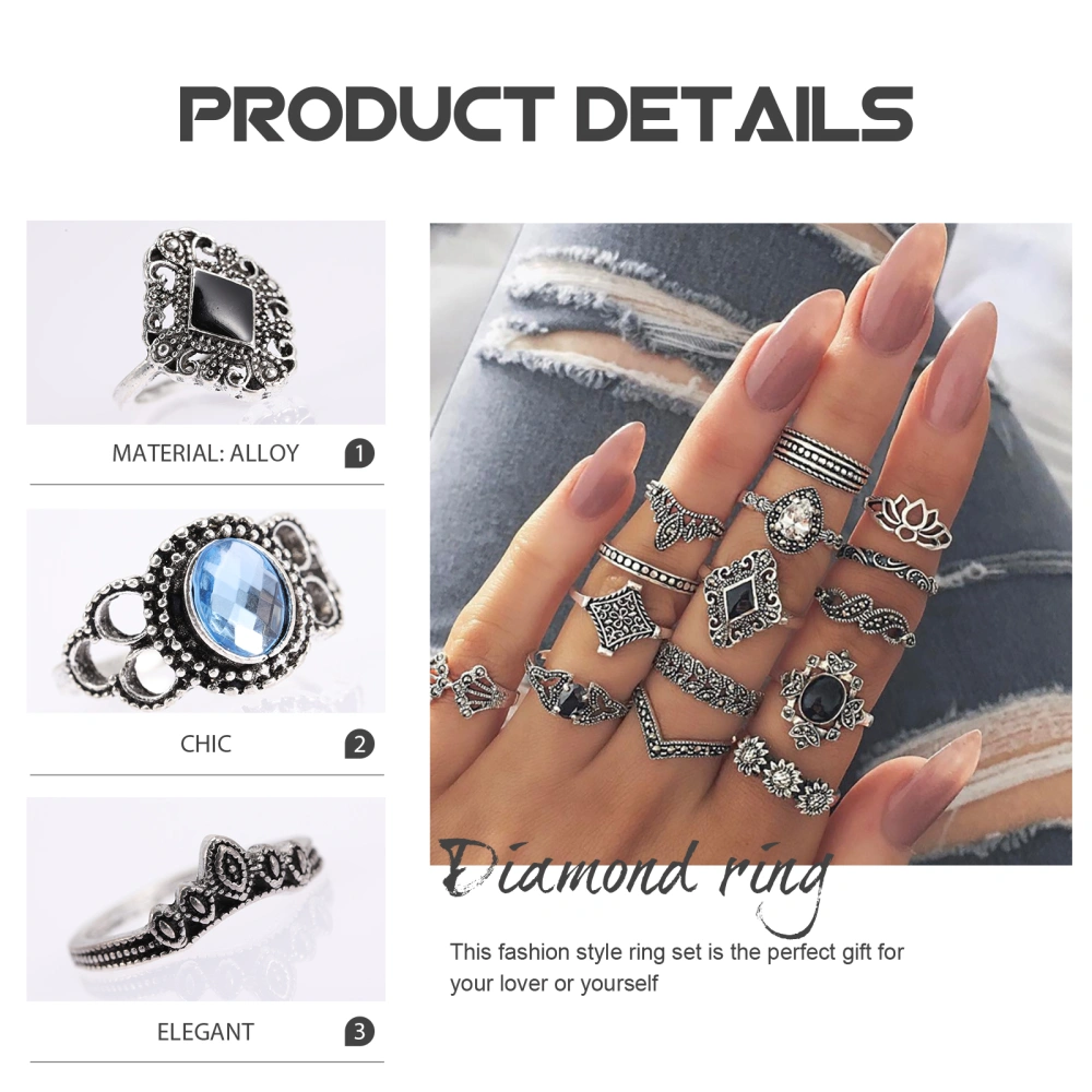 36pcs Bohemian Style Ring Fashion Finger Ring Chic Knuckle Ring Jewelry Set