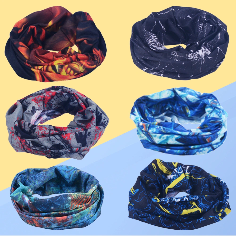 6pcs Riding Headscarf Colorful Printing Neck Gaiter Winter Outdoor Neckerchief (Mixed Pattern)