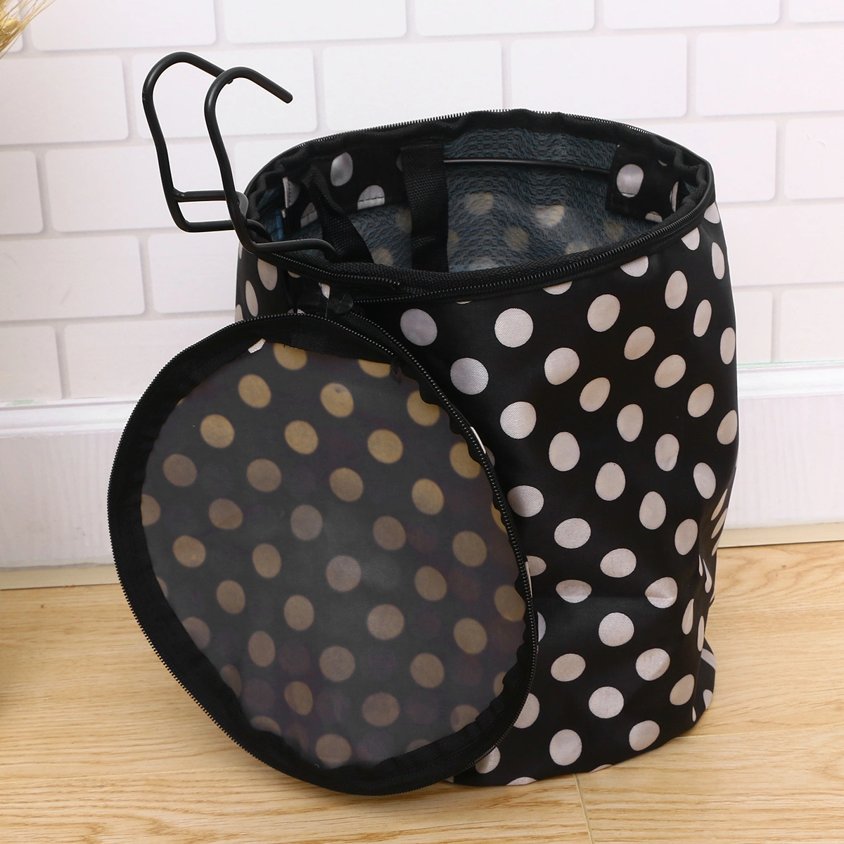 Waterproof Canvas Basket Front Storage Carrier Bag Handbag for Cycling Shopping (Black and White Dot)