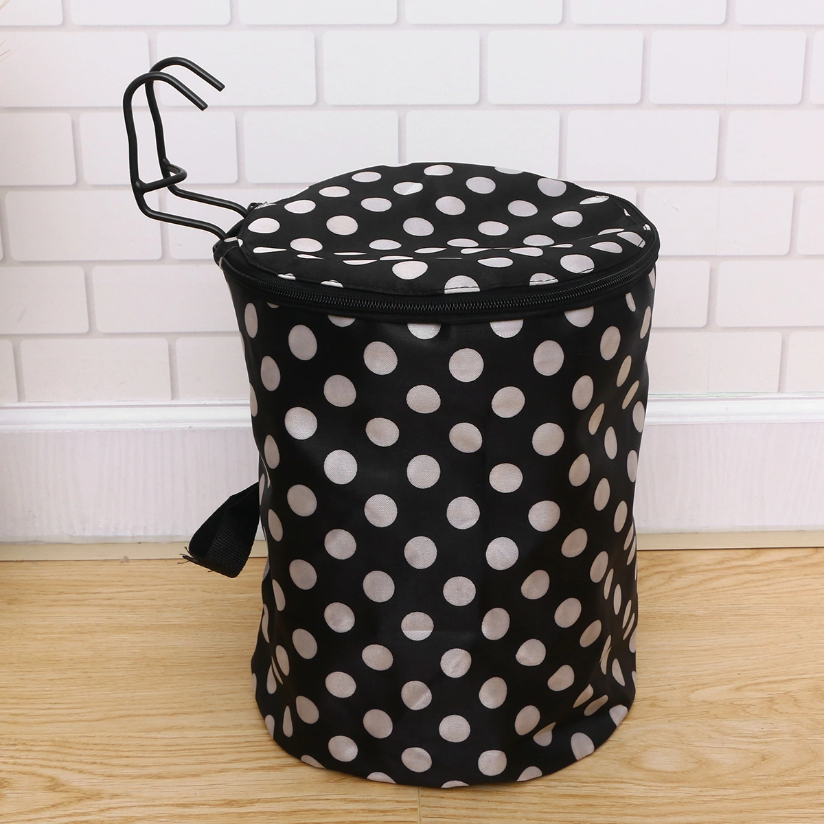 Waterproof Canvas Basket Front Storage Carrier Bag Handbag for Cycling Shopping (Black and White Dot)