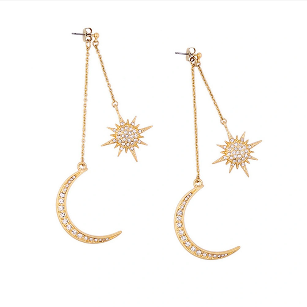 Luxury Sun Moon Celestial Earrings Rhinestone Mystical Drop Earrings for Women Jewelry Gold Vintage Statement Long Earrings