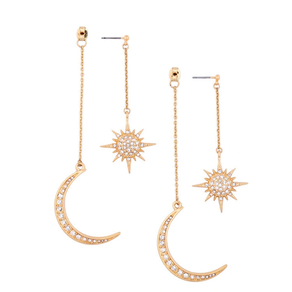 Luxury Sun Moon Celestial Earrings Rhinestone Mystical Drop Earrings for Women Jewelry Gold Vintage Statement Long Earrings