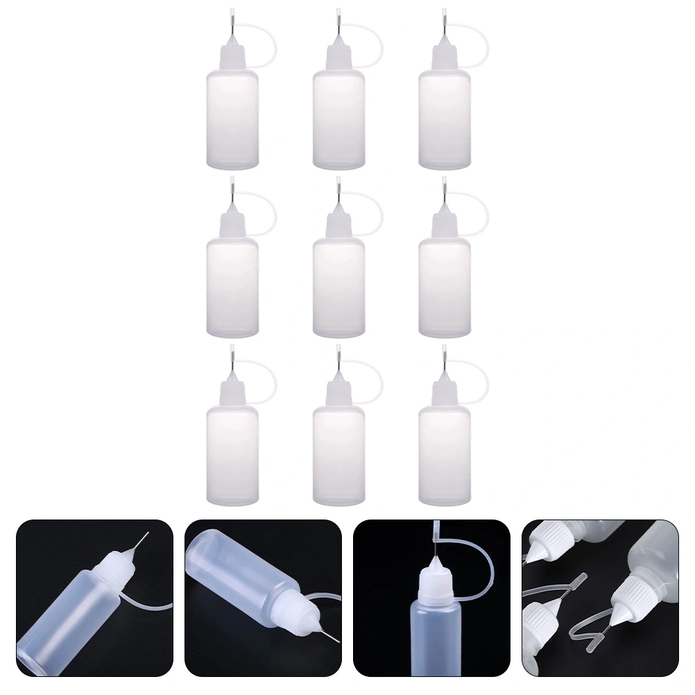 9Pcs Plastic Translucent Bottle Plastic Needle Bottles Dropper Liquid Containers