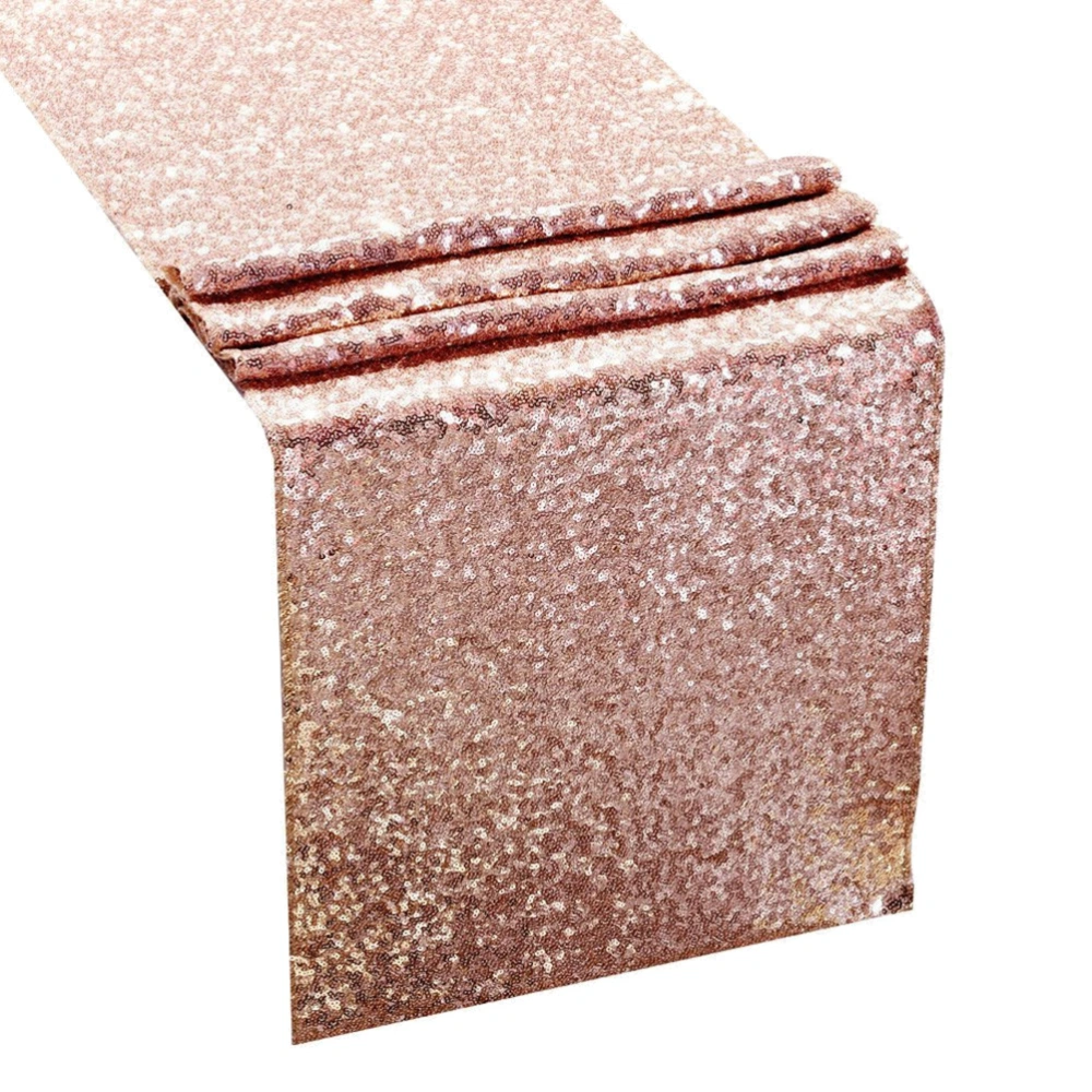 30*300*0.3cm Sequin Table Runner High Density Table Flag Table Decoration for Wedding Party Banquet (Rose Gold)