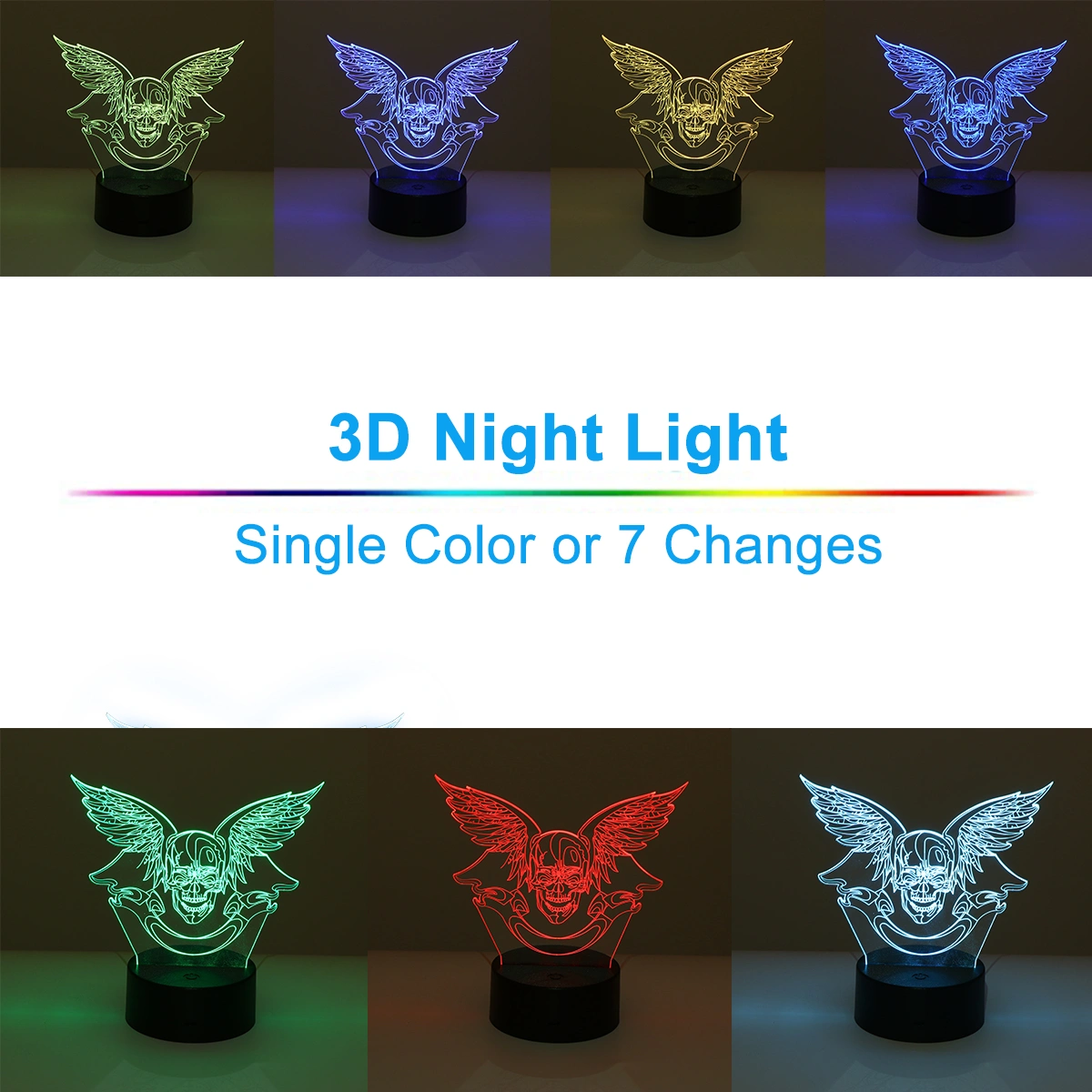 1Pc 3D LED Night Lamp Visual Lamp Skull Pattern Desk Lamp for Bedroom