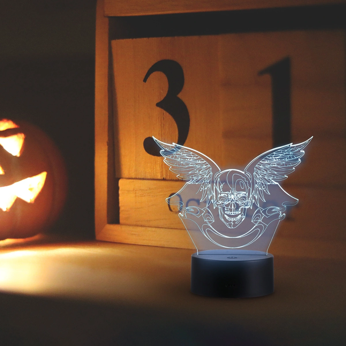 1Pc 3D LED Night Lamp Visual Lamp Skull Pattern Desk Lamp for Bedroom